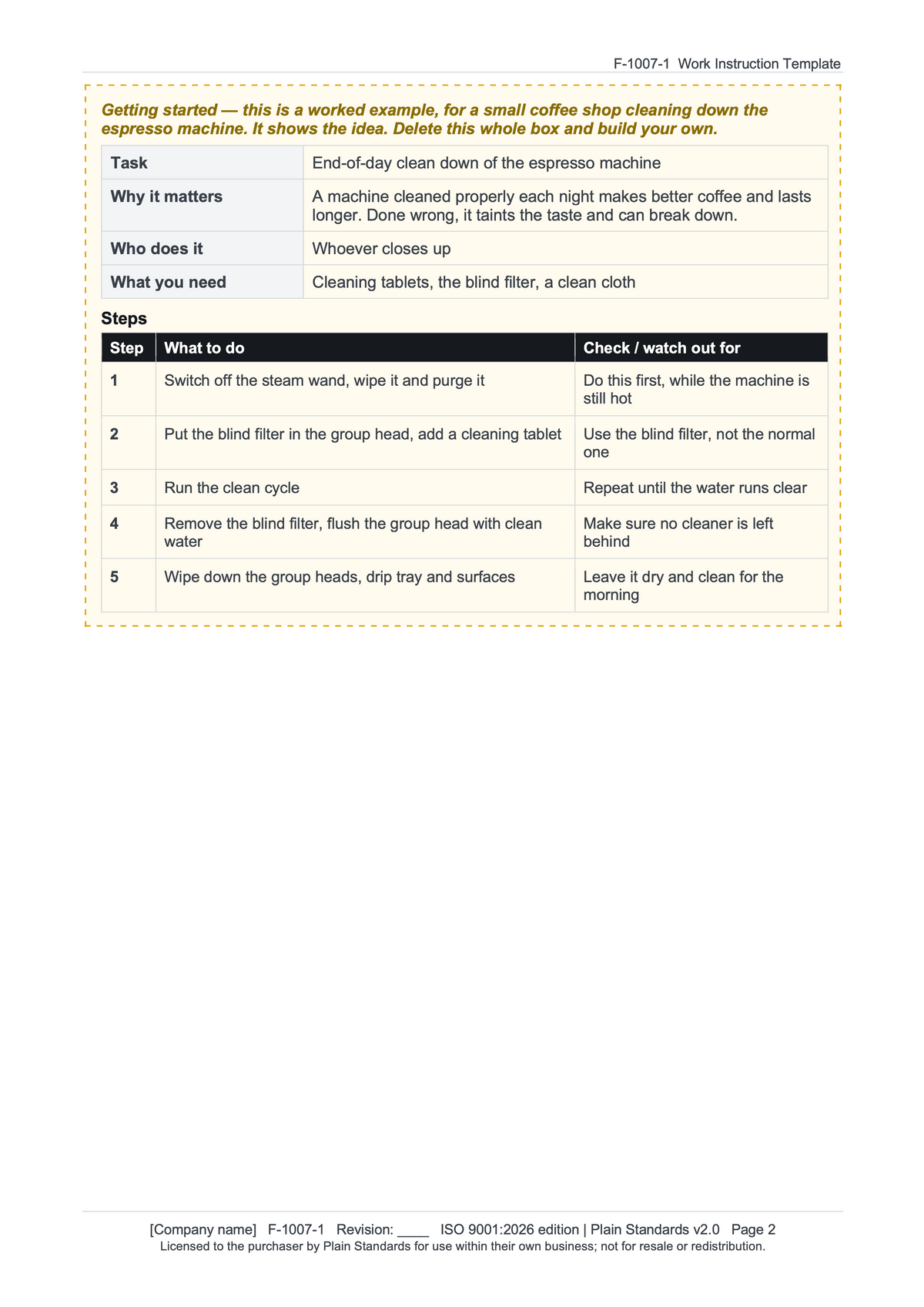 ISO 9001:2026 Work Instruction Template