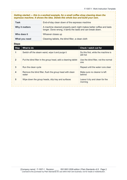 ISO 9001:2026 Work Instruction Template