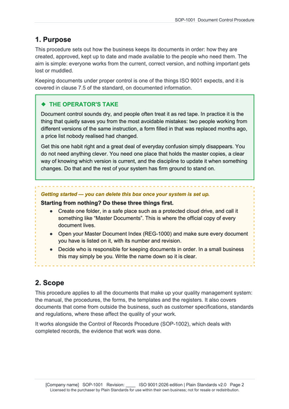 ISO 9001:2026 Document Control Procedure Template