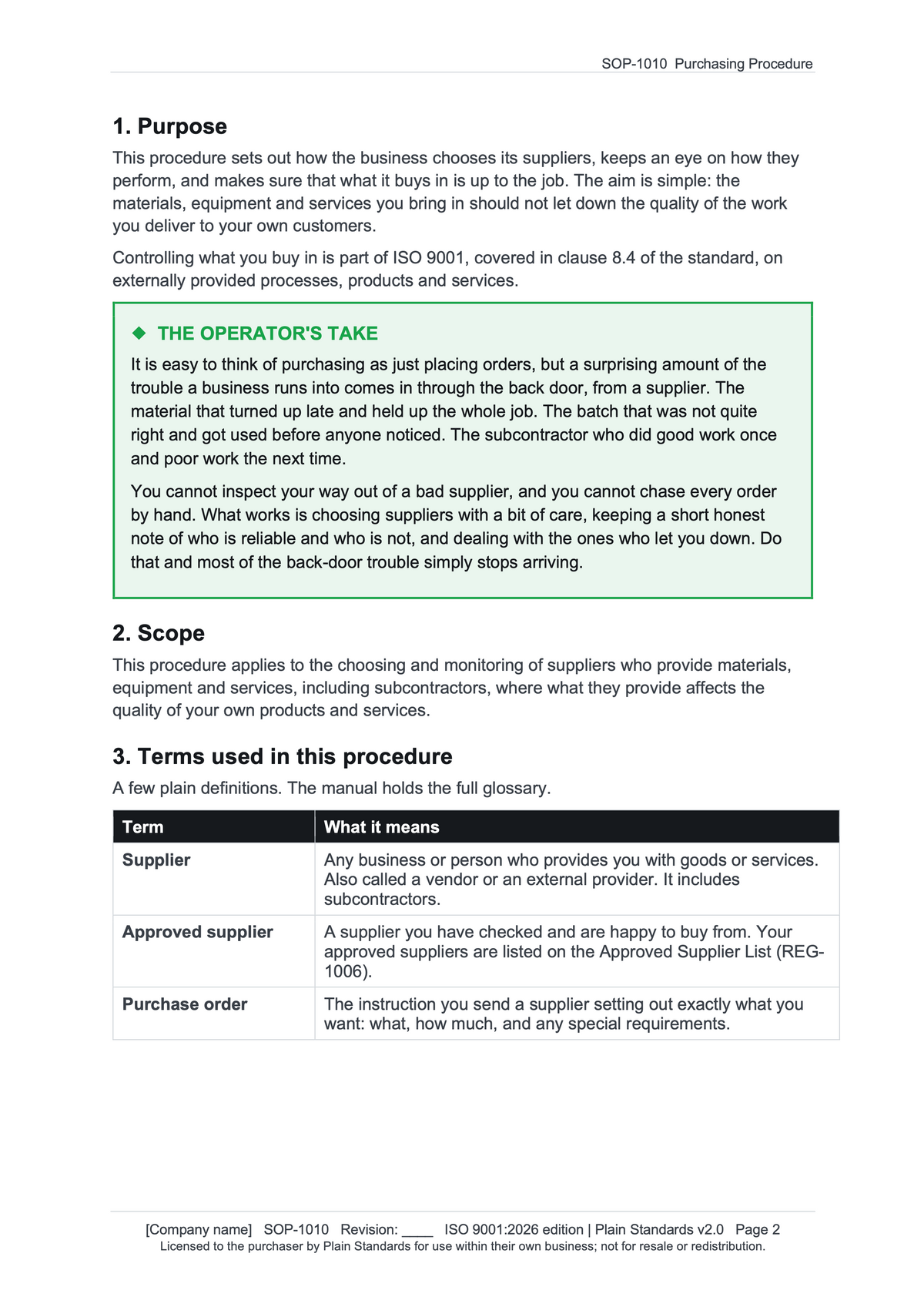 ISO 9001:2026 Purchasing Procedure Template