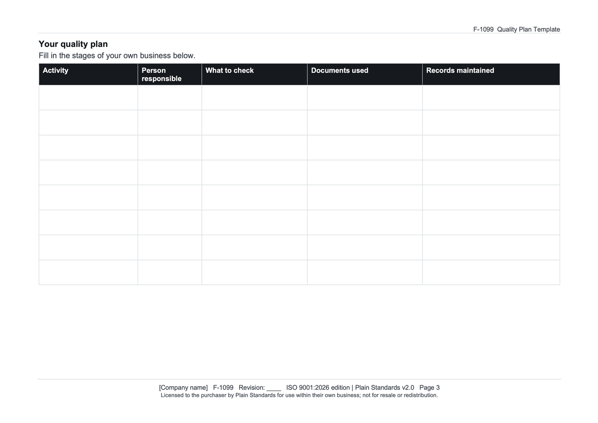 ISO 9001:2026 Quality Plan Template