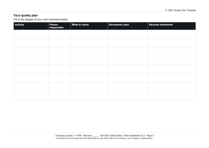 ISO 9001:2026 Quality Plan Template