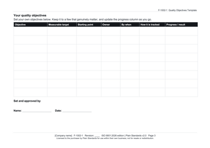 ISO 9001:2026 Quality Objectives Template