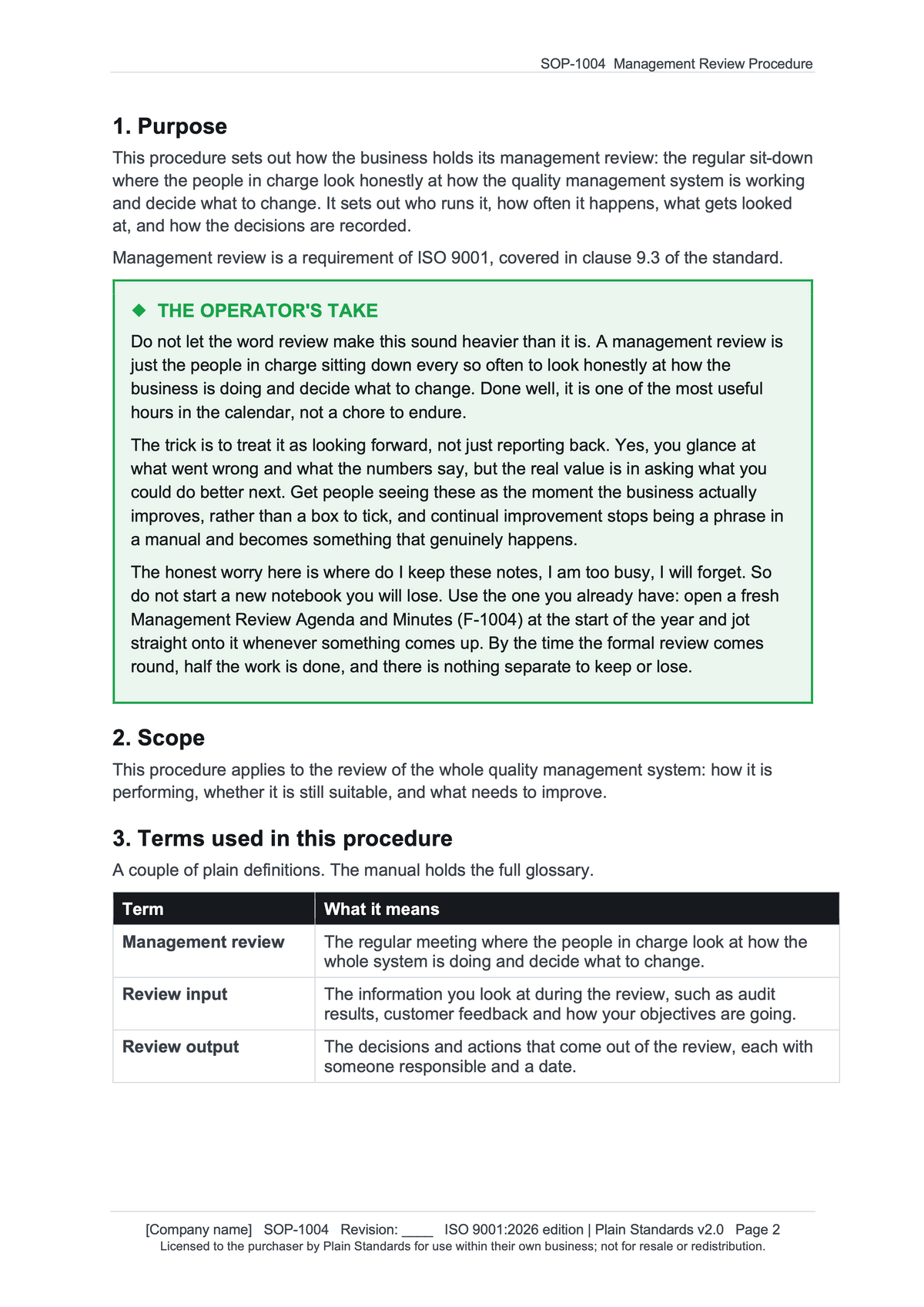 ISO 9001:2026 Management Review Procedure Template