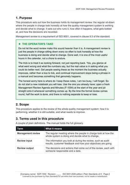 ISO 9001:2026 Management Review Procedure Template