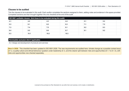ISO 9001:2026 Internal Audit Checklist Template