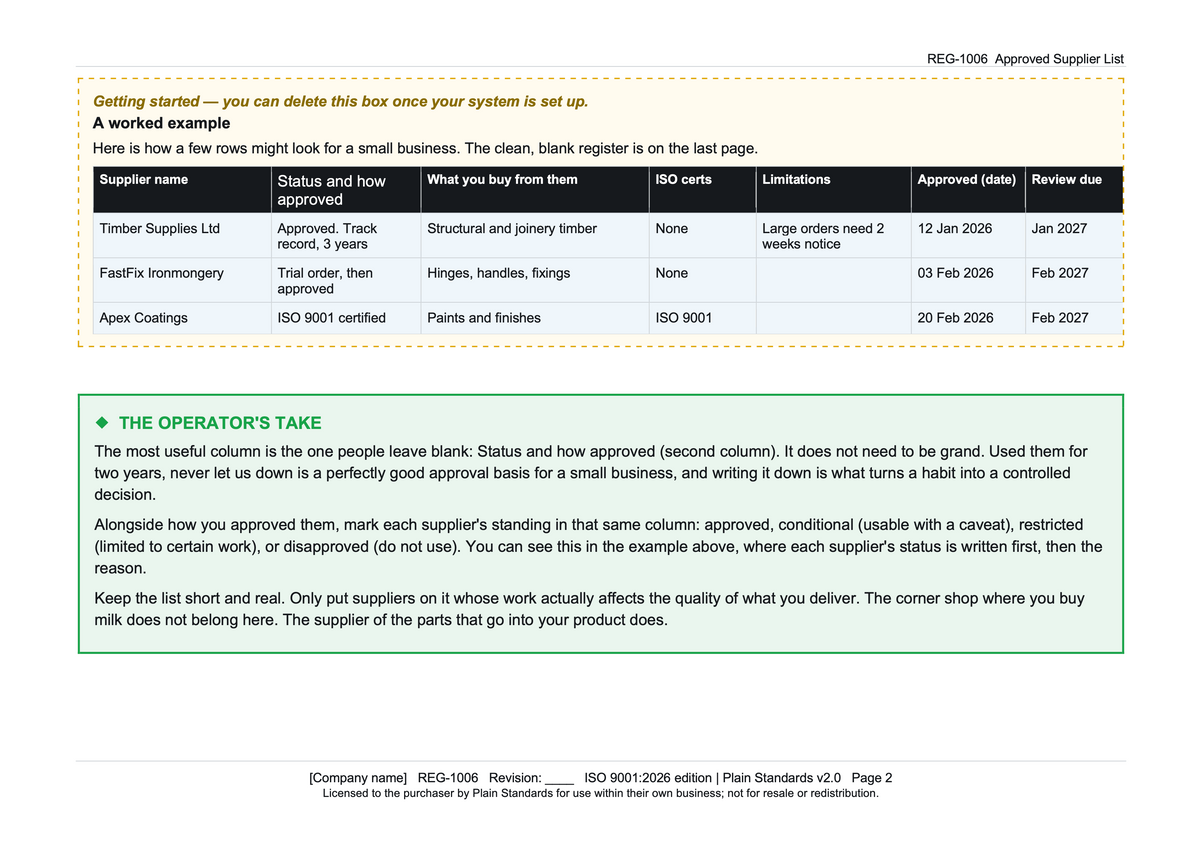 ISO 9001:2026 Approved Supplier List Template