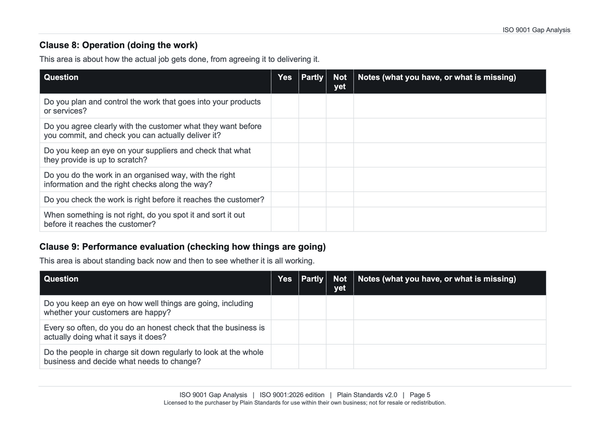 ISO 9001:2026 Gap Analysis Template