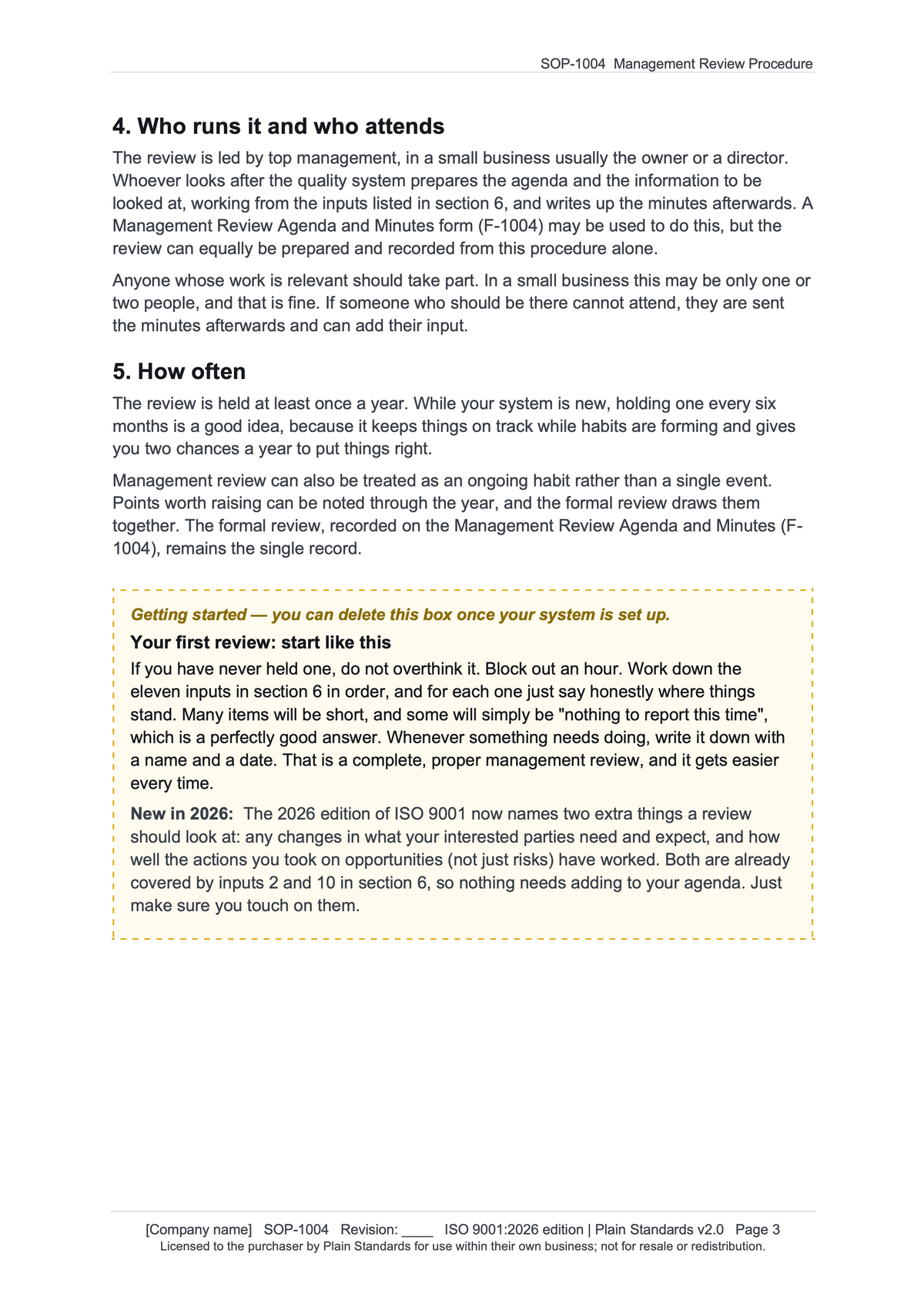 ISO 9001:2026 Management Review Procedure Template