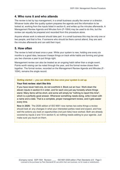 ISO 9001:2026 Management Review Procedure Template