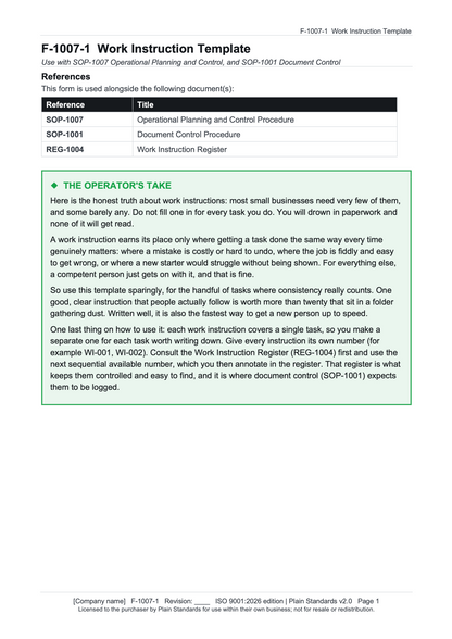 ISO 9001:2026 Work Instruction Template
