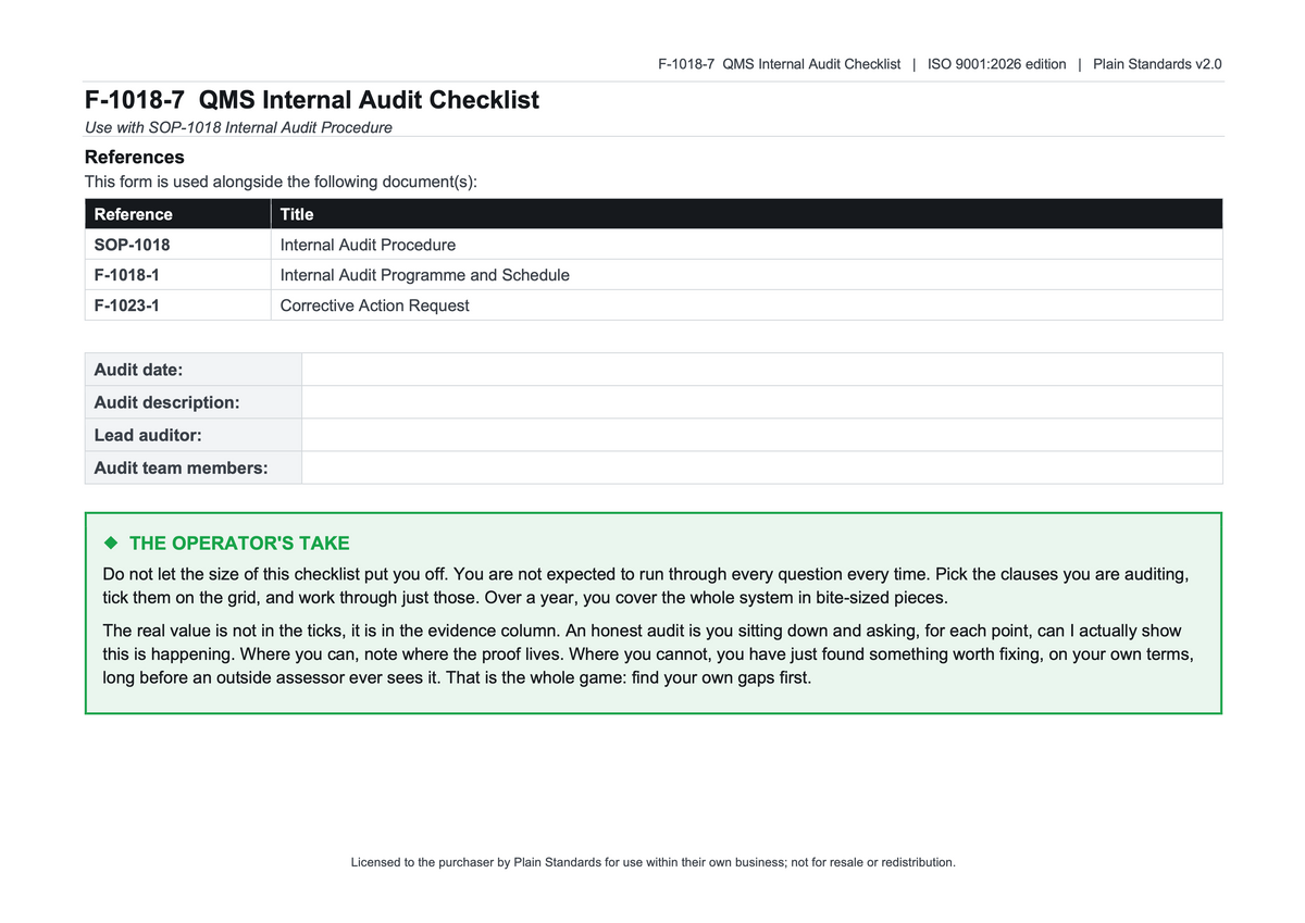 ISO 9001:2026 Internal Audit Checklist Template