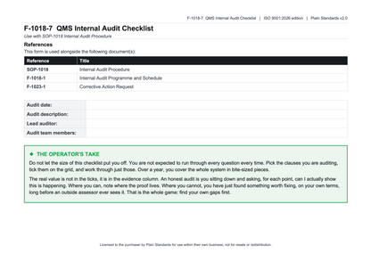 ISO 9001:2026 Internal Audit Checklist Template