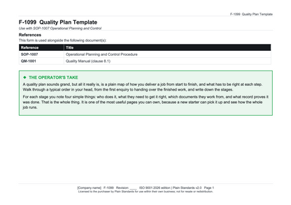 ISO 9001:2026 Quality Plan Template