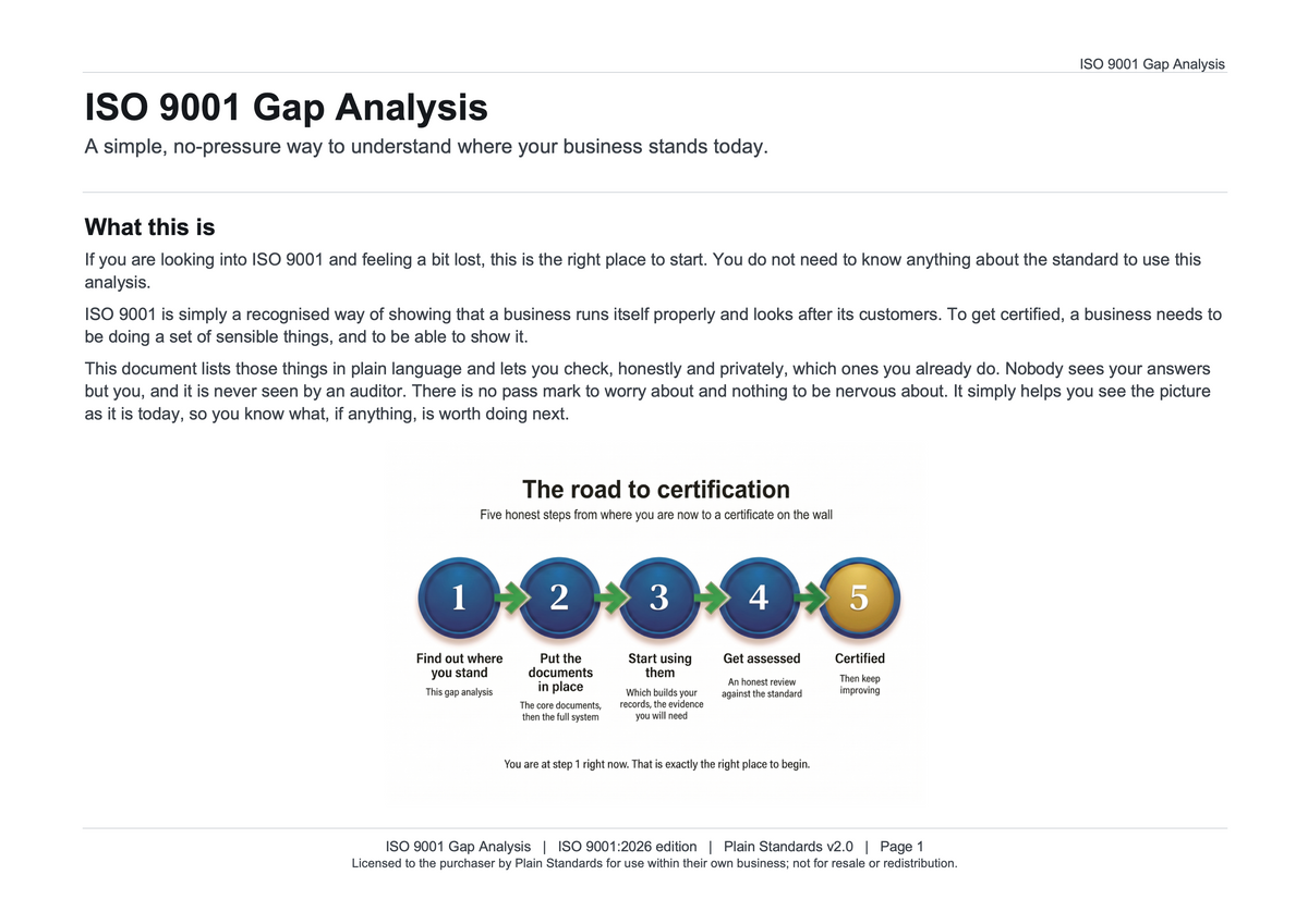 ISO 9001:2026 Gap Analysis Template