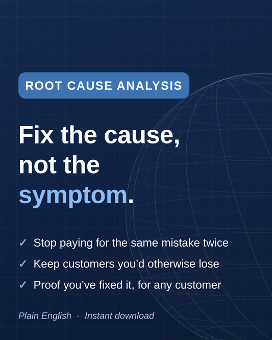 Root cause analysis template cover: fix the cause, not the symptom