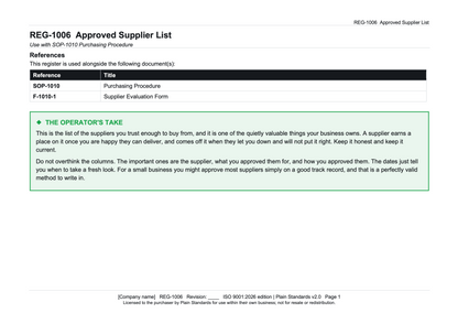ISO 9001:2026 Approved Supplier List Template