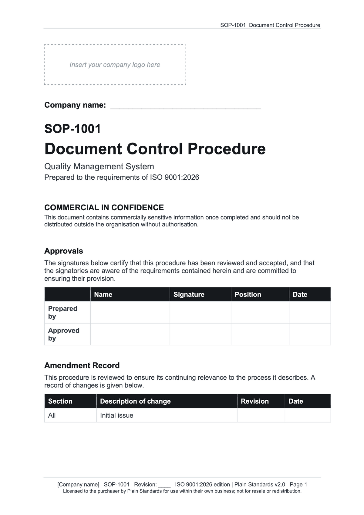 ISO 9001:2026 Document Control Procedure Template