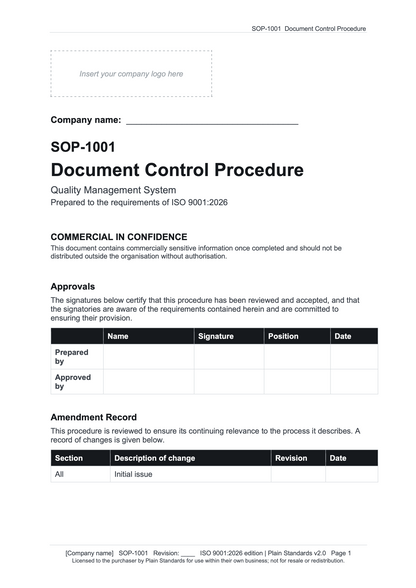 ISO 9001:2026 Document Control Procedure Template