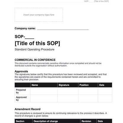 SOP Template: Standard Operating Procedure Template (Word)