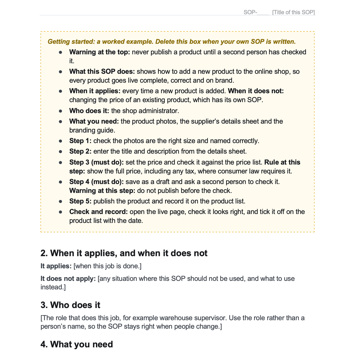 SOP Template: Standard Operating Procedure Template (Word)