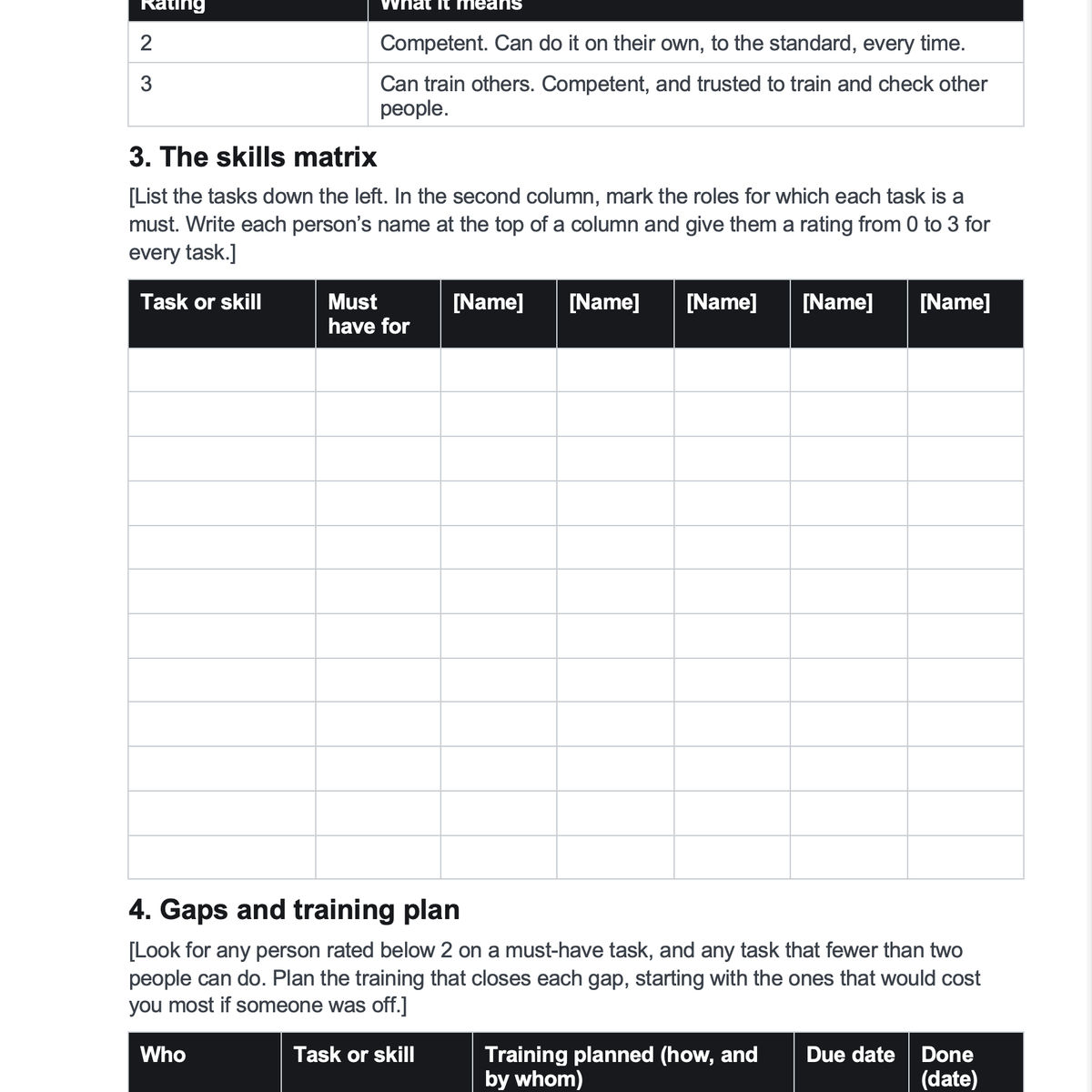 Skills Matrix Template: Training Matrix and Training Record (Word)
