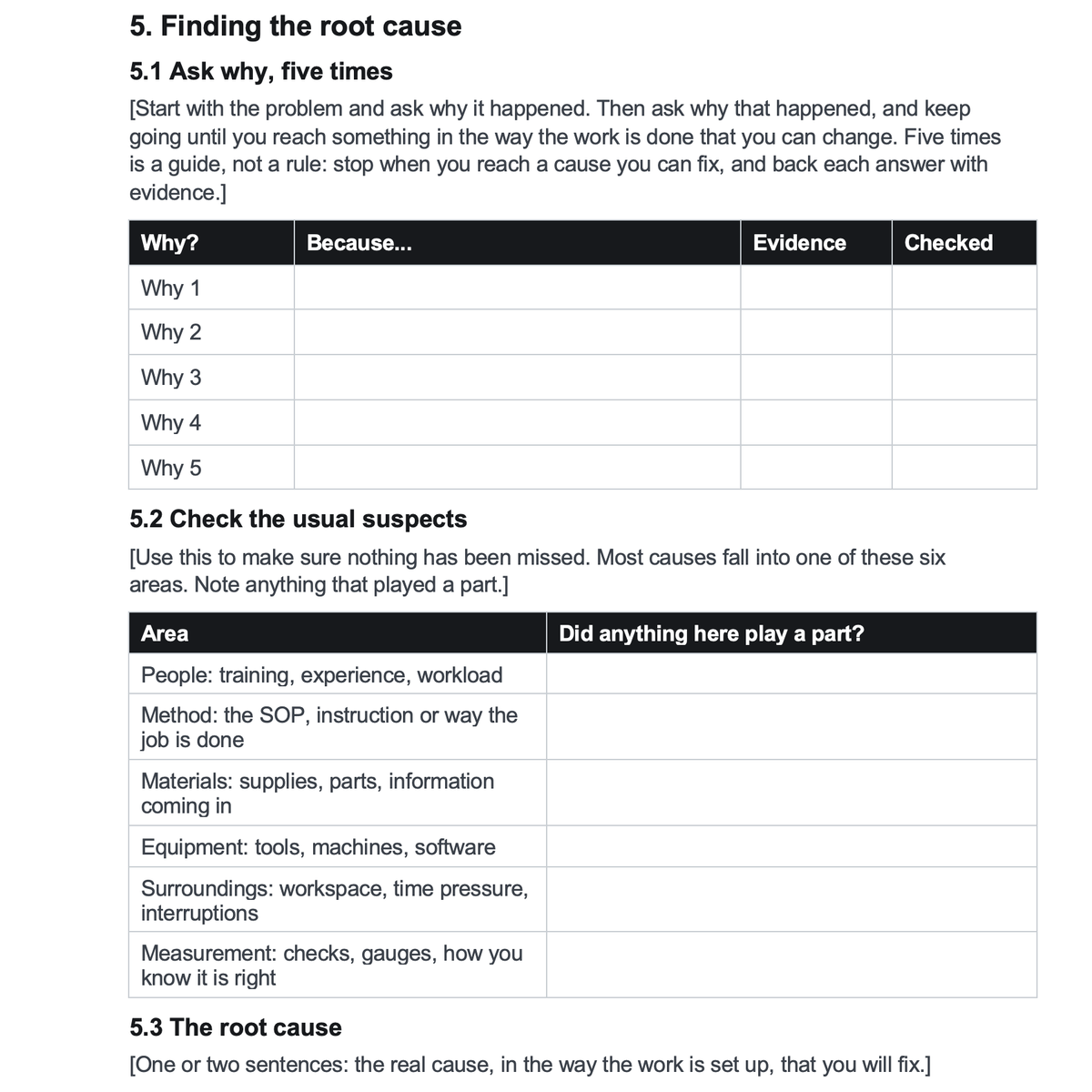 Root Cause Analysis Template and Corrective Action Plan (Word)