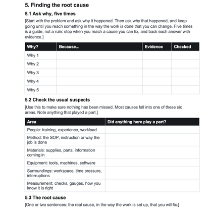 Root Cause Analysis Template and Corrective Action Plan (Word)