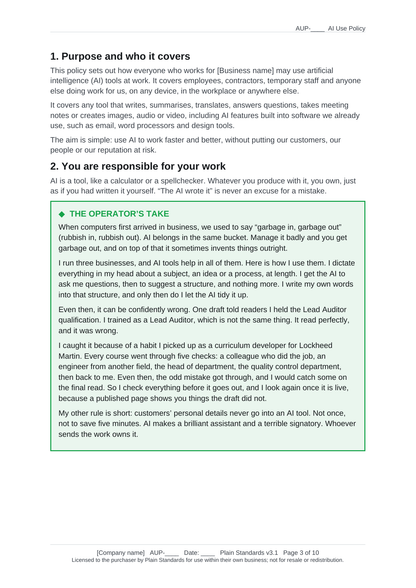 AI policy template Operator's Take