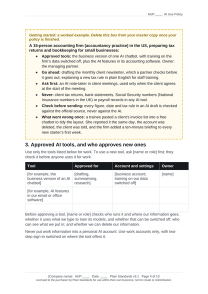 AI acceptable use policy example for a small accounting firm