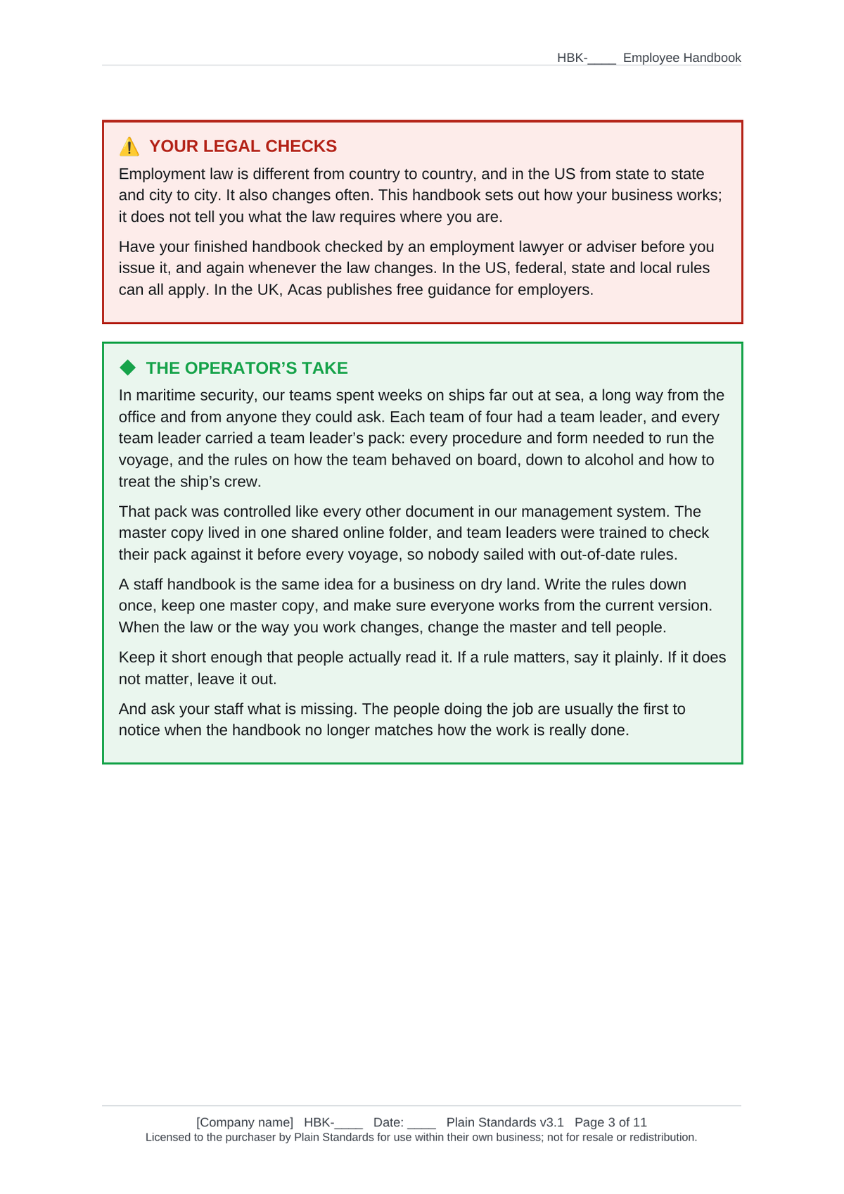Legal checks box and the Operator’s Take on keeping one master copy