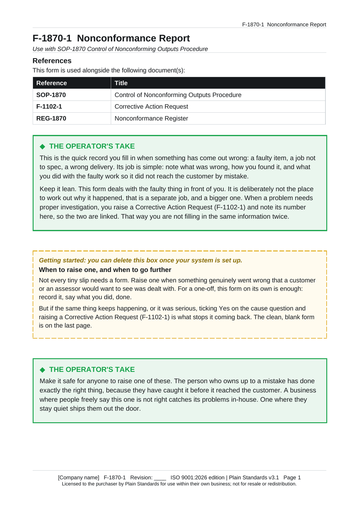 ISO 9001:2026 Nonconformance Report Template