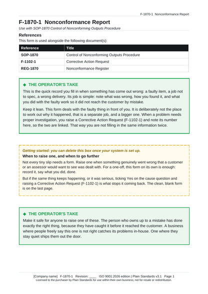 ISO 9001:2026 Nonconformance Report Template