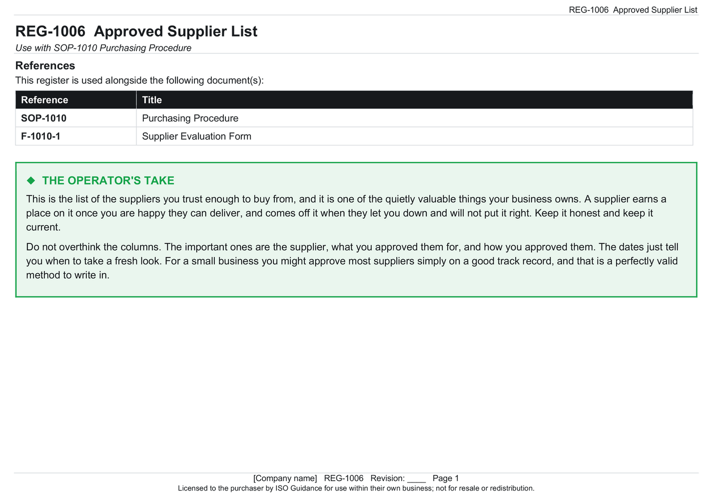 Approved supplier list template