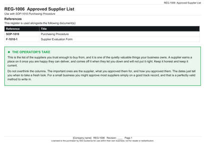 Approved supplier list template