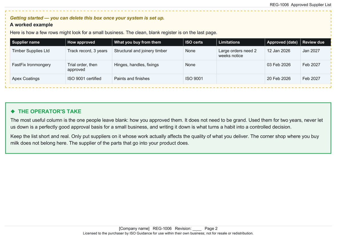 Approved supplier list template