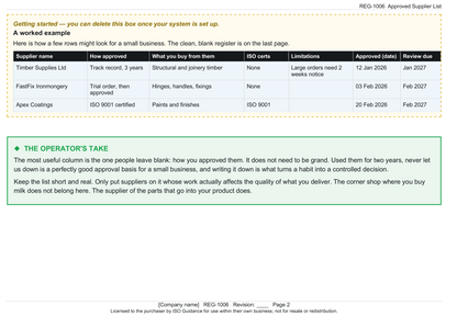Approved supplier list template