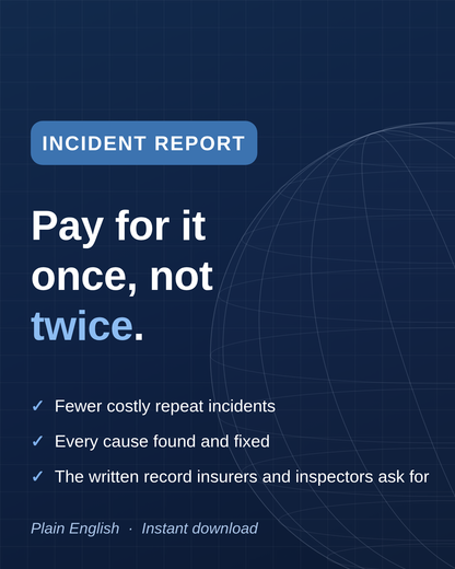 Cover card: Incident report template in Word, pay for it once, not twice.
