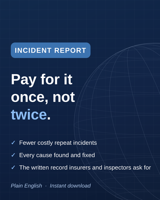 Cover card: Incident report template in Word, pay for it once, not twice.